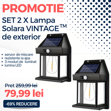 Set 2 X lampă solară Vintage de exterior, senzor de mișcare, rezistente la apă , 3 moduri de iluminare LED