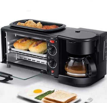 Aparat multifunctional cuptor, grill cafetiera pentru mic dejun – Morning Station, capac inclus