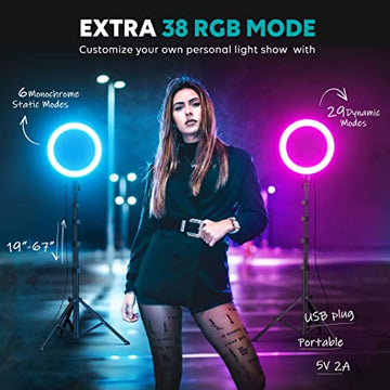 Inel de lumina RGB de 10inch cu trepied, suport pentru telefon, telecomanda selfie, compatibil iPhone și Android, YouTube, machiaj, TIK Tok